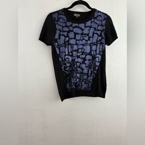 Vince Camuto Womens round neck short sleeve blue Sequin Top size S